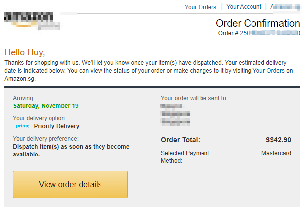 Order confirmation (screenshot)