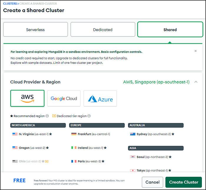Create a free MongoDB instance