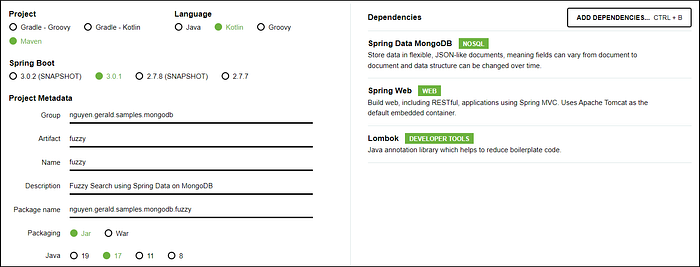 Spring Initializr configuration (screenshot)