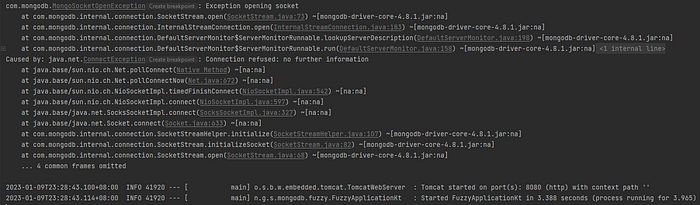 MongoDB connection errors (screenshot)