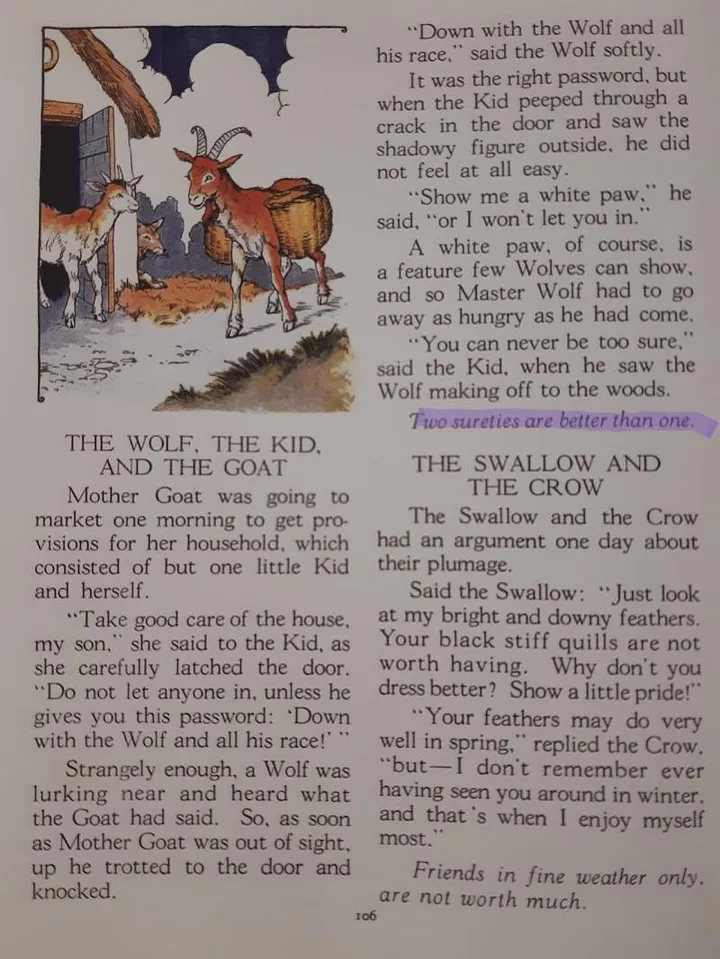 “Two sureties are better than one ”— The Wolf, the Kid, and the mother Goat