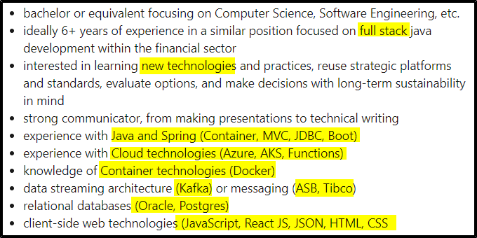 A typical job requirement (screenshot)